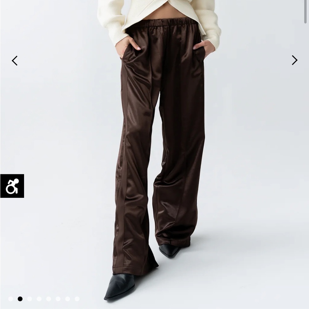 Bohme Gemma Satin Wide Leg Pants in Brown